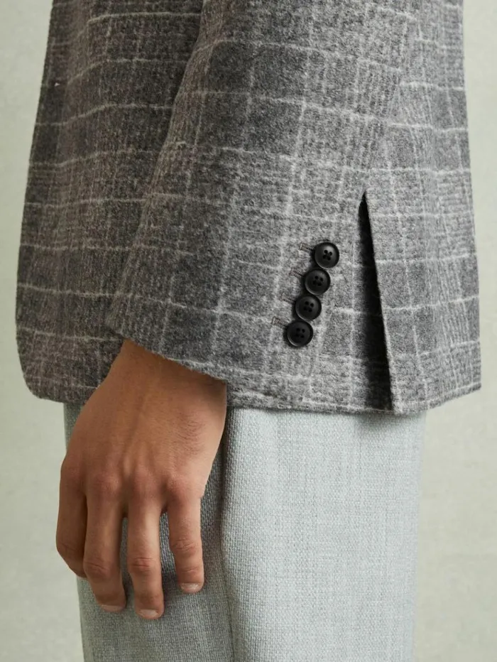 REISS Suits and Tailoring Men Checked Single Breasted Blazer With Wool Grey