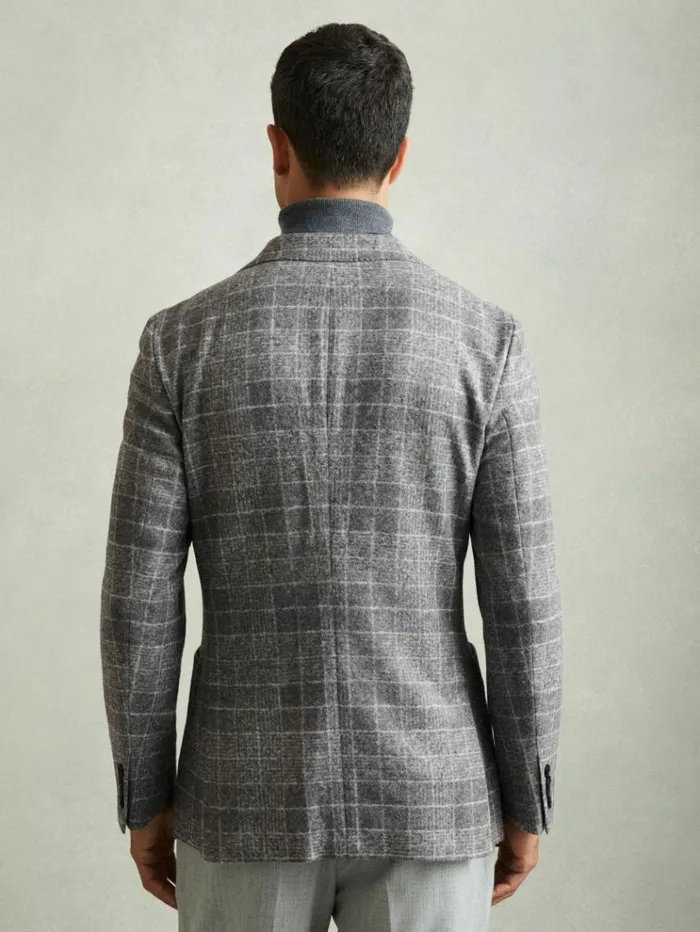 REISS Suits and Tailoring Men Checked Single Breasted Blazer With Wool Grey
