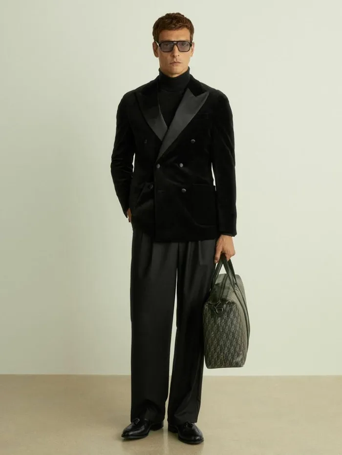 REISS Suits and Tailoring Men Cotton Blend Velvet Tuxedo Jacket Black