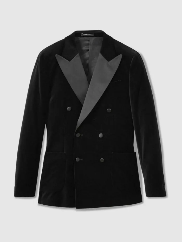 REISS Suits and Tailoring Men Cotton Blend Velvet Tuxedo Jacket Black