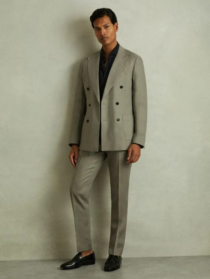 REISS Suits and Tailoring Men Linen Side Adjuster Modern Fit Trousers Light Sage Green REISS Suits and Tailoring Men Linen Side Adjuster Modern Fit Trousers Light Sage Green