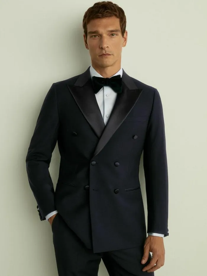 REISS Suits and Tailoring Men Modern Fit Double Breasted Tuxedo Jacket Navy