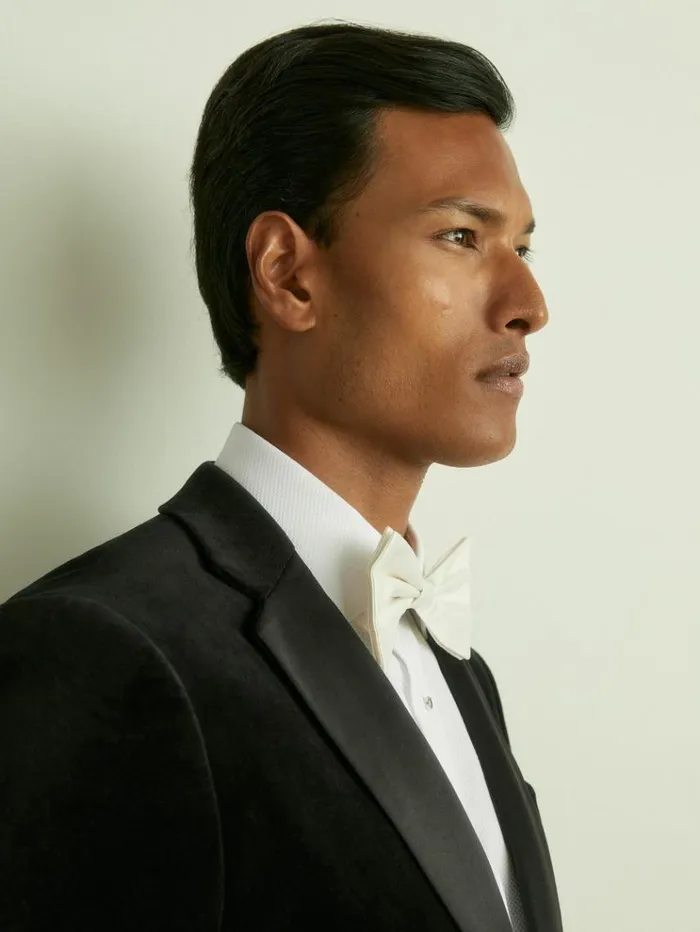 REISS Suits and Tailoring Men Modern Fit Velvet Single Breasted Tuxedo Jacket Black