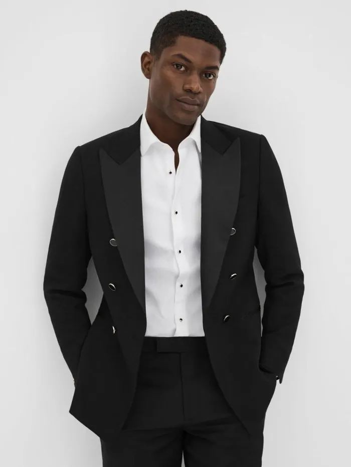 REISS Suits and Tailoring Men Slim Fit Double Breasted Tuxedo Jacket Black