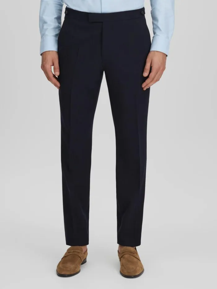 REISS Suits and Tailoring Men Slim Fit Side Adjuster Trousers Navy