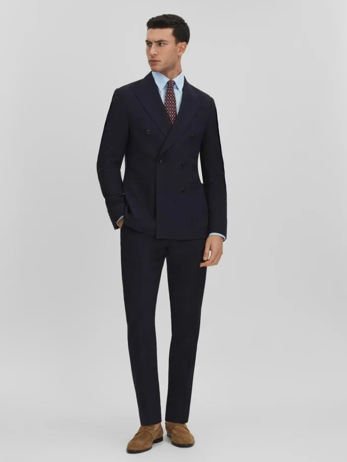 REISS Suits and Tailoring Men Slim Fit Side Adjuster Trousers Navy