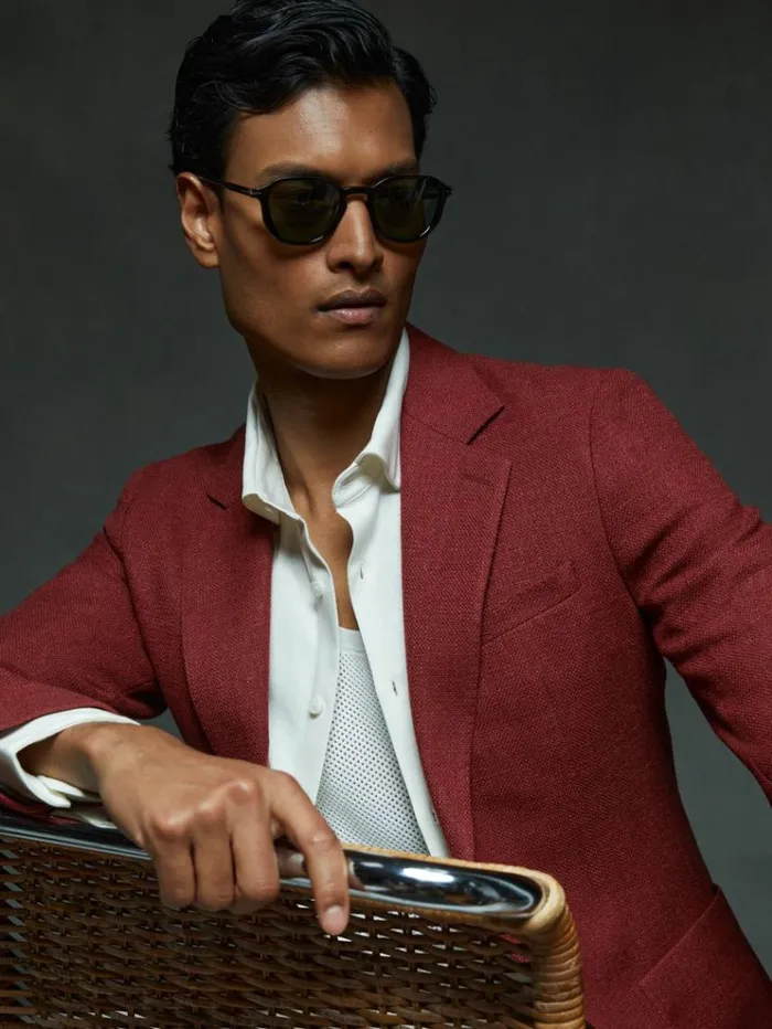 REISS Suits and Tailoring Men Slim Fit Textured Wool Blend Single Breasted Blazer Rust Red