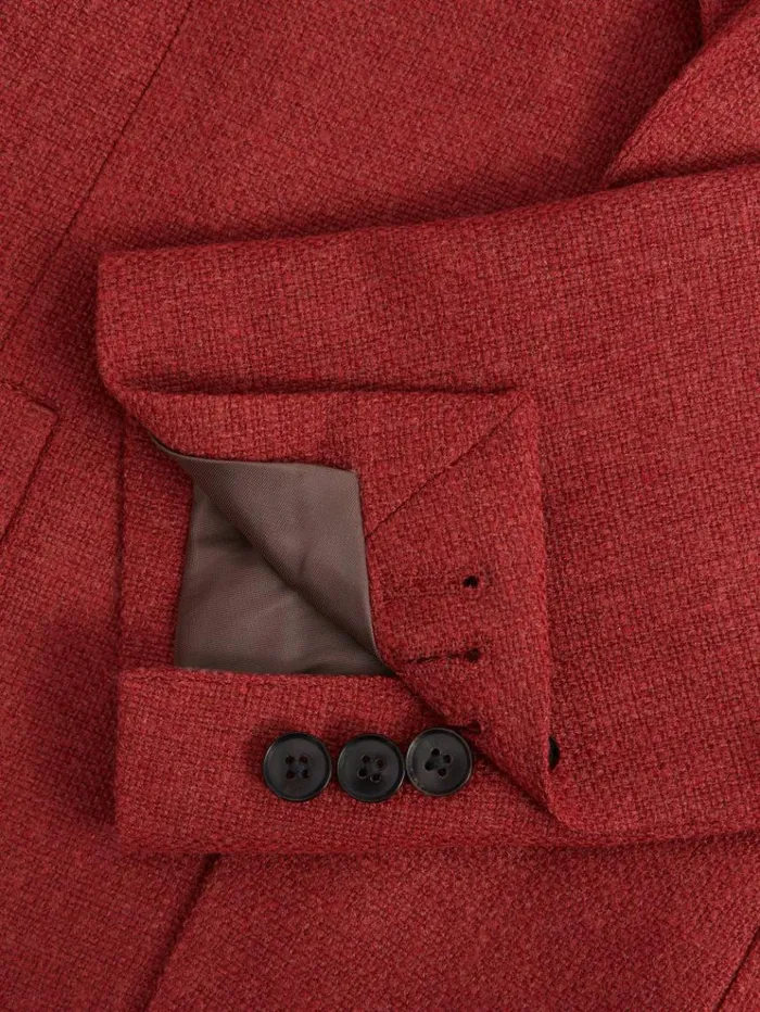 REISS Suits and Tailoring Men Slim Fit Textured Wool Blend Single Breasted Blazer Rust Red