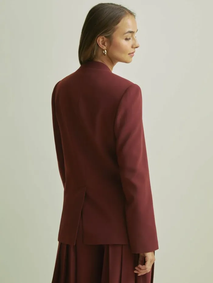 REISS Suits and Tailoring Women Florere Collarless Double Breasted Blazer Burgundy