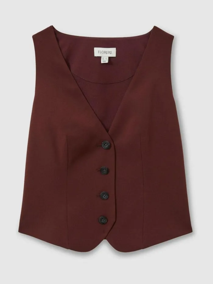REISS Suits and Tailoring Women Florere Single Breasted Waistcoat Burgundy