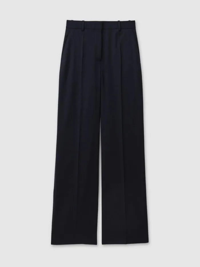 REISS Suits and Tailoring Women Textured Wide Leg Suit Trousers Navy