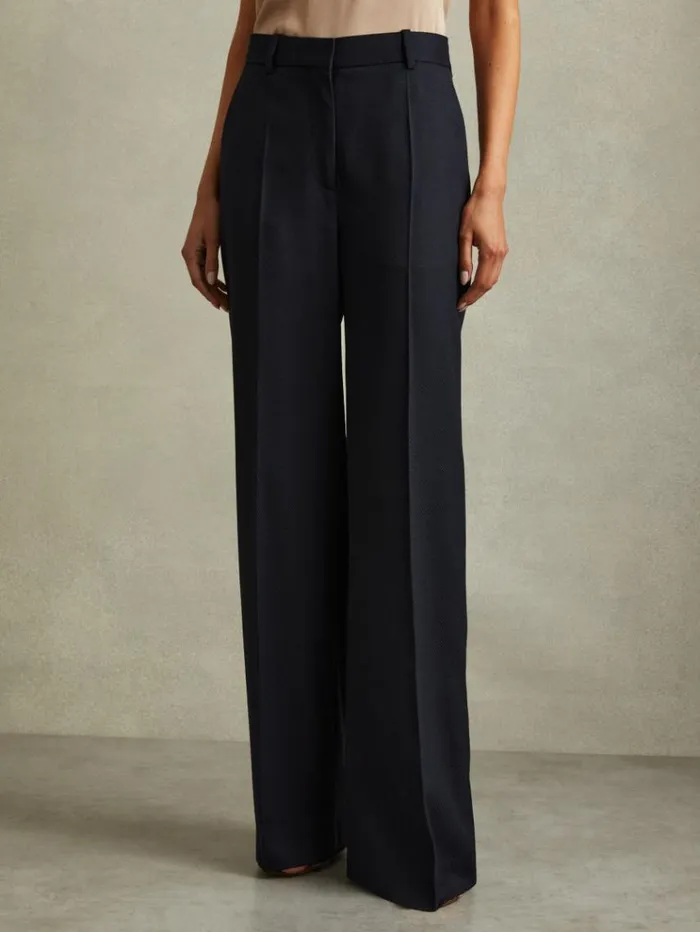 REISS Suits and Tailoring Women Textured Wide Leg Suit Trousers Navy