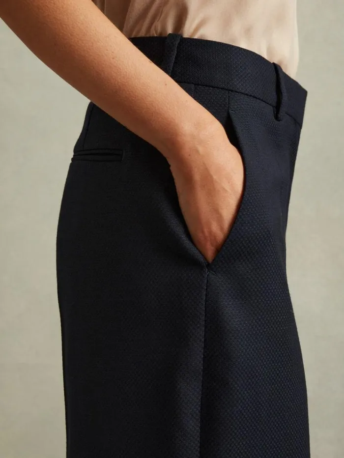 REISS Suits and Tailoring Women Textured Wide Leg Suit Trousers Navy