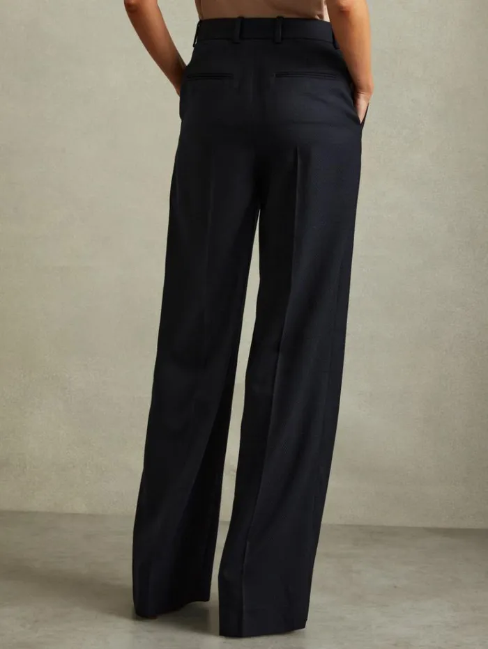 REISS Suits and Tailoring Women Textured Wide Leg Suit Trousers Navy