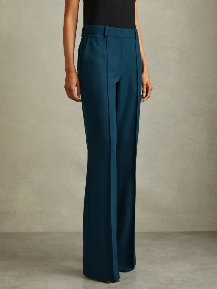 REISS Suits and Tailoring Women Wide Leg Wool Blend Suit Trousers Teal