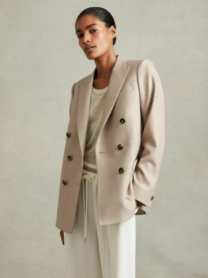 REISS Suits and Tailoring Women Wool Blend Double Breasted Blazer Neutral