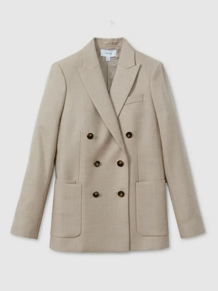 REISS Suits and Tailoring Women Wool Blend Double Breasted Blazer Neutral