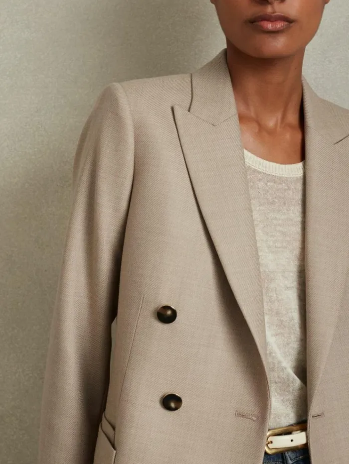 REISS Suits and Tailoring Women Wool Blend Double Breasted Blazer Neutral