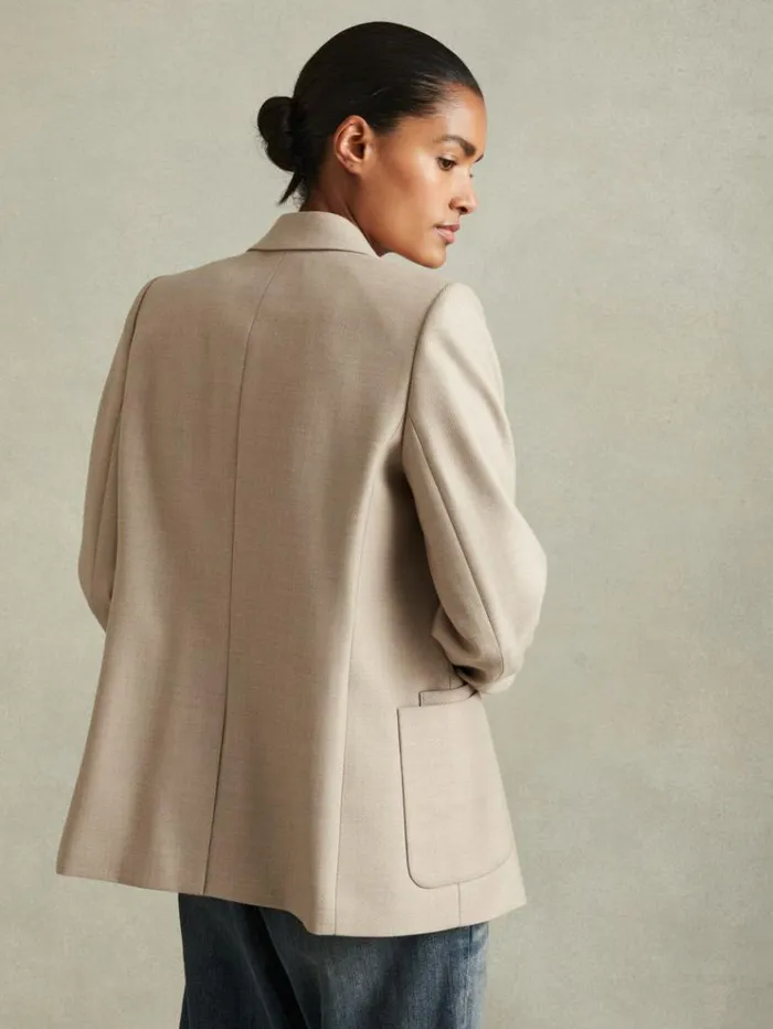 REISS Suits and Tailoring Women Wool Blend Double Breasted Blazer Neutral