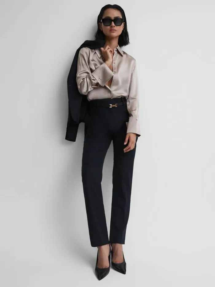REISS Suits and Tailoring Women Wool Blend Tapered Suit Trousers Navy