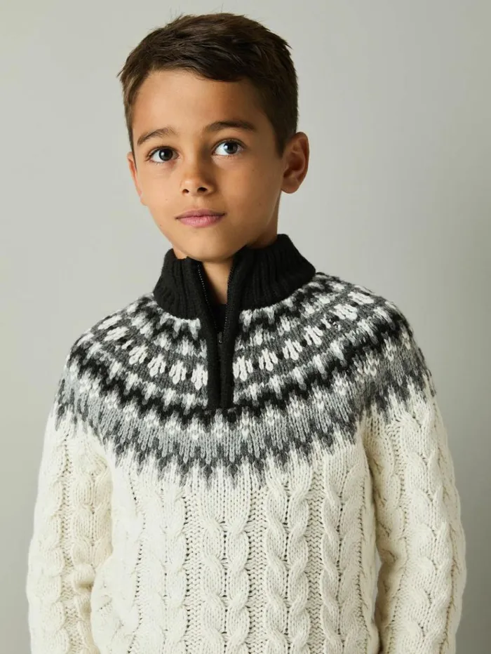 REISS Sweaters Children Fair Isle Cabled Jumper With Cotton And Wool Whitegreyblack REISS Sweaters Children Fair Isle Cabled Jumper With Cotton And Wool Whitegreyblack