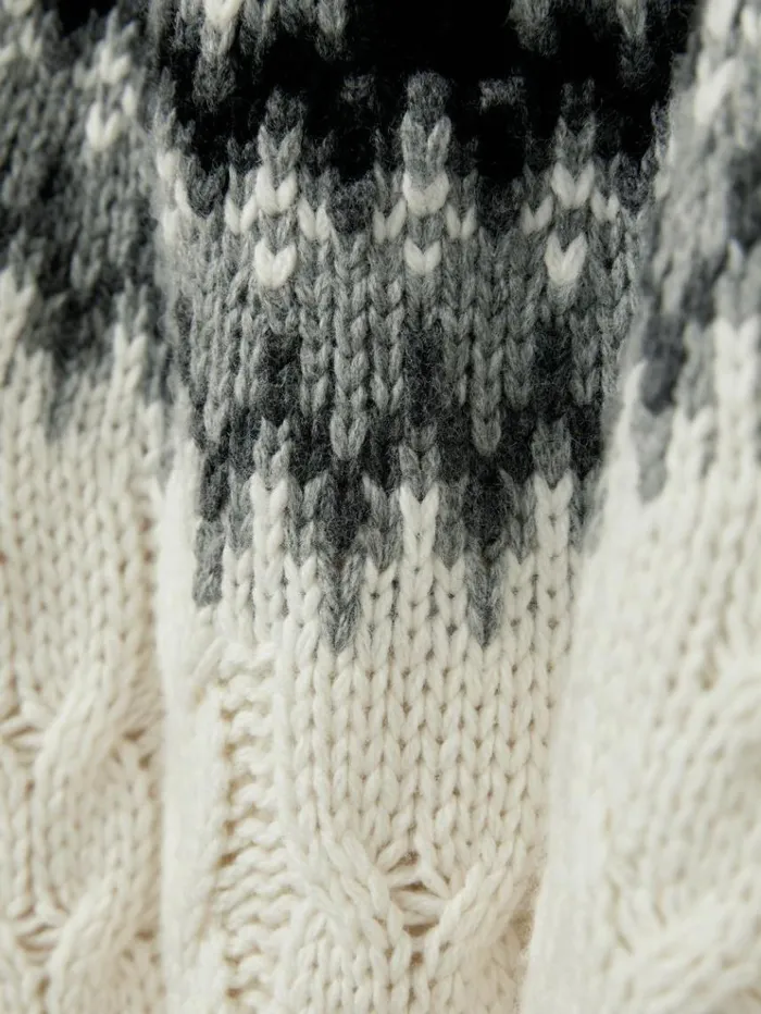 REISS Sweaters Children Fair Isle Cabled Jumper With Cotton And Wool Whitegreyblack