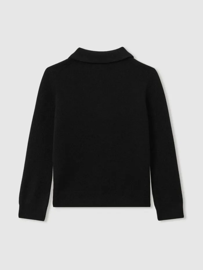 REISS Sweaters Children Merino Wool HalfZip Polo Shirt Black