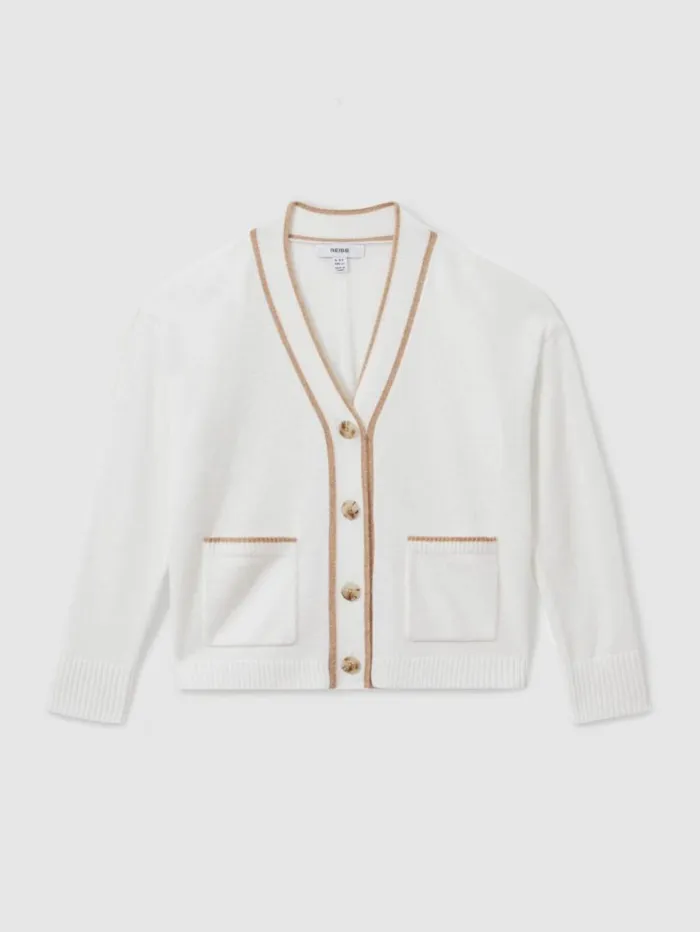 REISS Sweaters Children Relaxed WoolCashmere Cardigan Cream