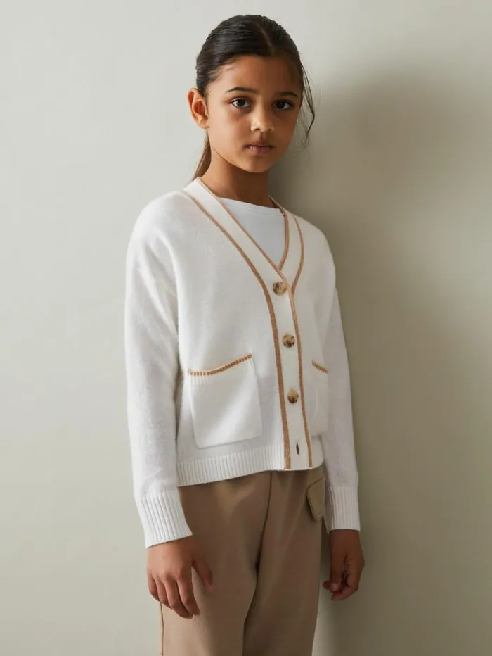 REISS Sweaters Children Relaxed WoolCashmere Cardigan Cream