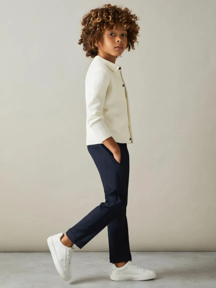 REISS Sweaters Children Wool Cable Knit Cardigan Off White