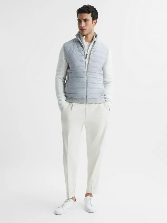 REISS Sweaters Men Hybrid Quilt And Knit ZipThrough Gilet Soft Grey