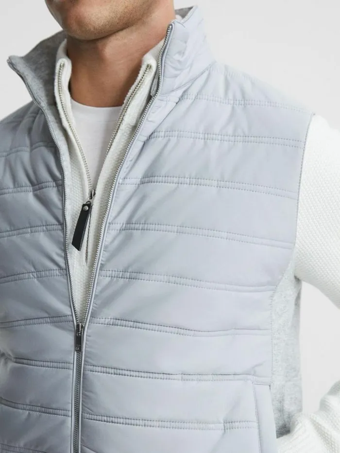 REISS Sweaters Men Hybrid Quilt And Knit ZipThrough Gilet Soft Grey