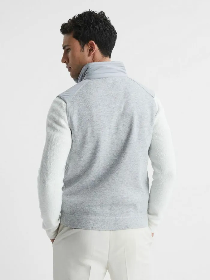 REISS Sweaters Men Hybrid Quilt And Knit ZipThrough Gilet Soft Grey