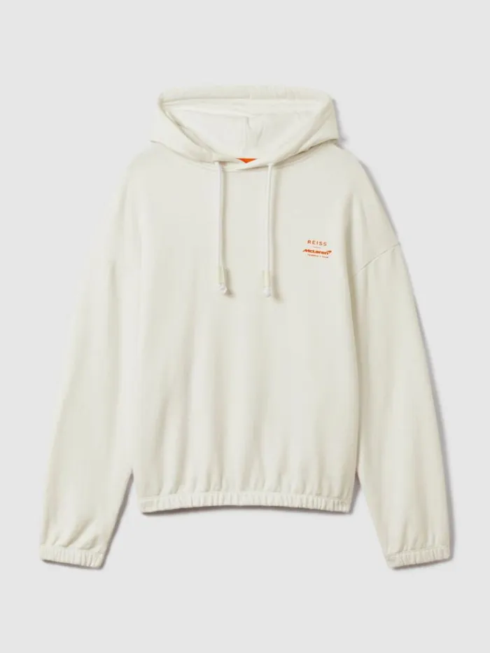 REISS Sweaters Men McLaren F1 Elasticated Cotton Hoodie White