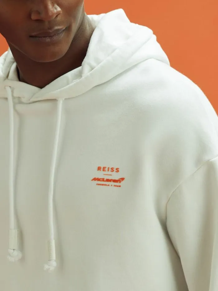 REISS Sweaters Men McLaren F1 Elasticated Cotton Hoodie White