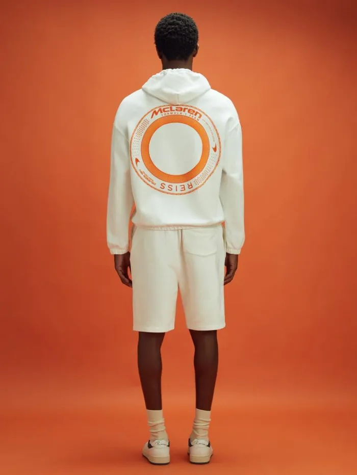 REISS Sweaters Men McLaren F1 Elasticated Cotton Hoodie White