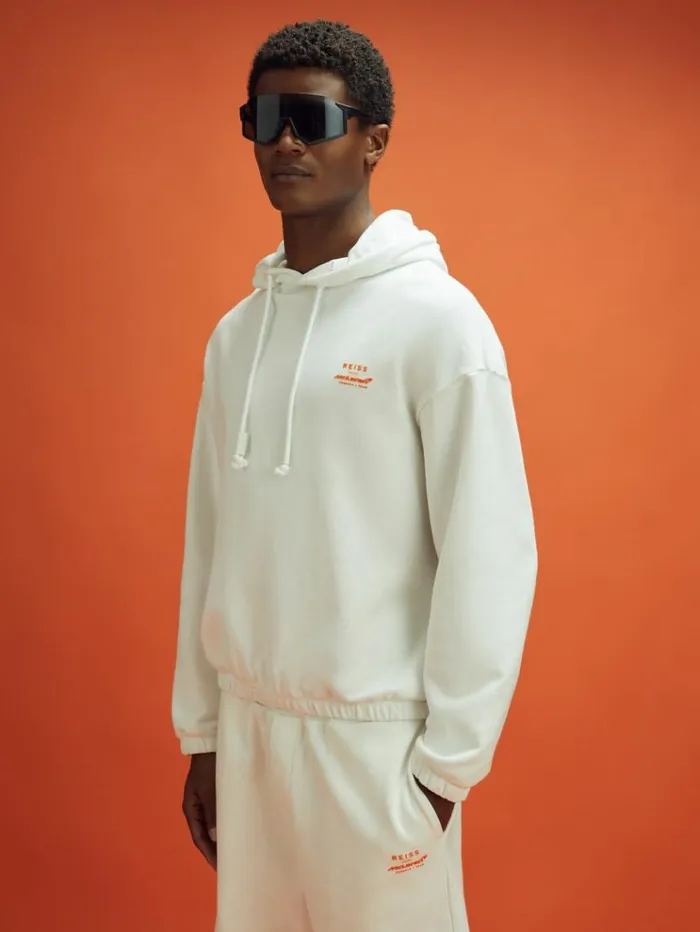 REISS Sweaters Men McLaren F1 Elasticated Cotton Hoodie White