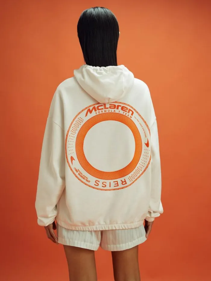 REISS Sweaters Men McLaren F1 Elasticated Cotton Hoodie White