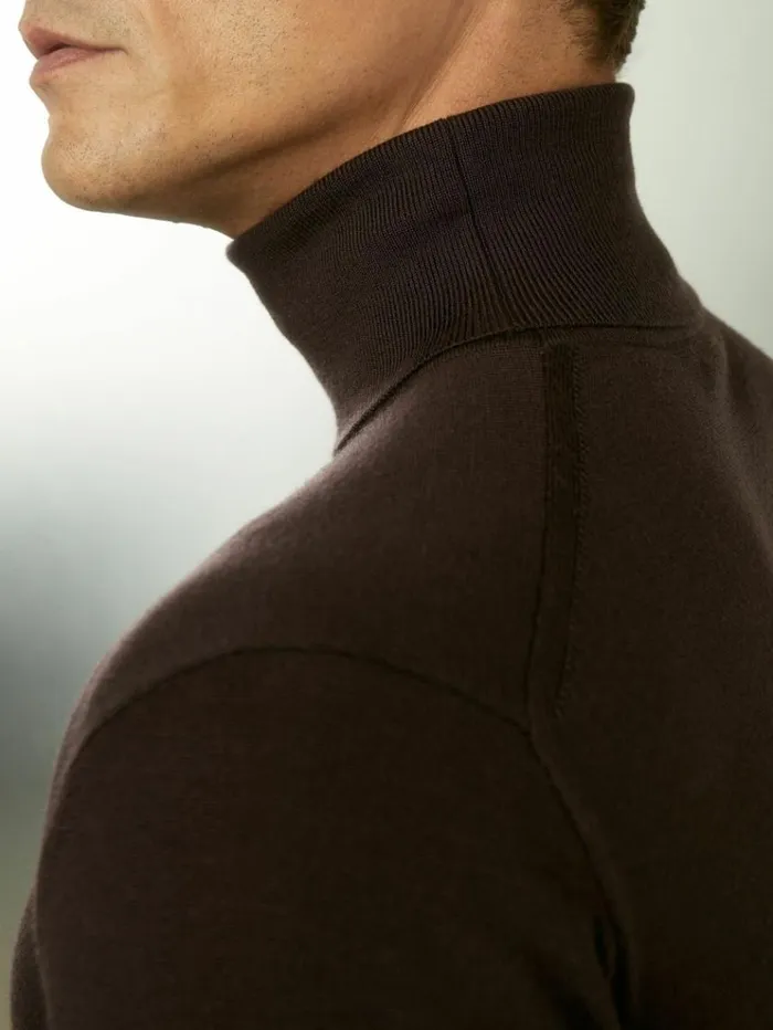 REISS Sweaters Men Merino Roll Neck Jumper Dark Bordeaux