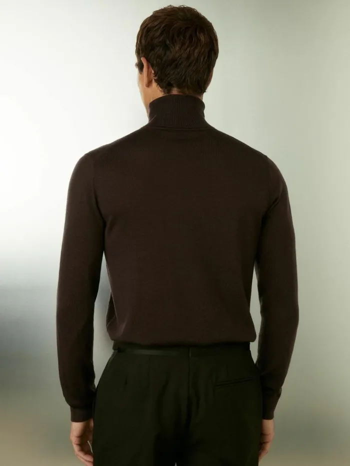 REISS Sweaters Men Merino Roll Neck Jumper Dark Bordeaux