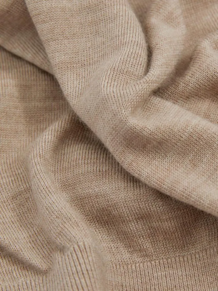 REISS Sweaters Men Merino Wool ButtonThrough Funnel Neck Cardigan Wheat Melange