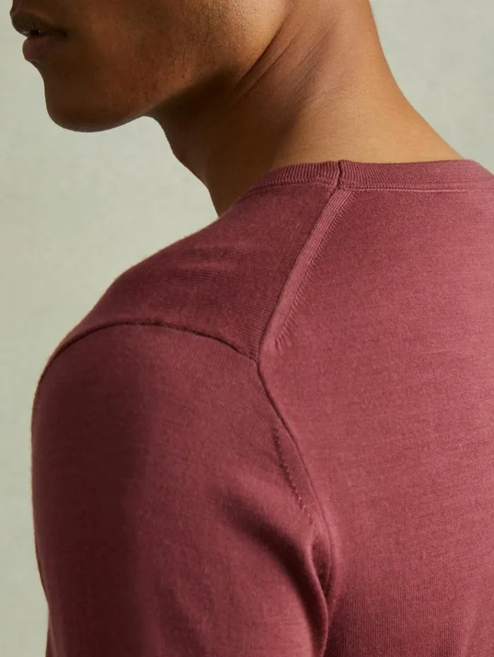 REISS Sweaters Men Merino Wool Crew Neck Jumper Cherry Pink