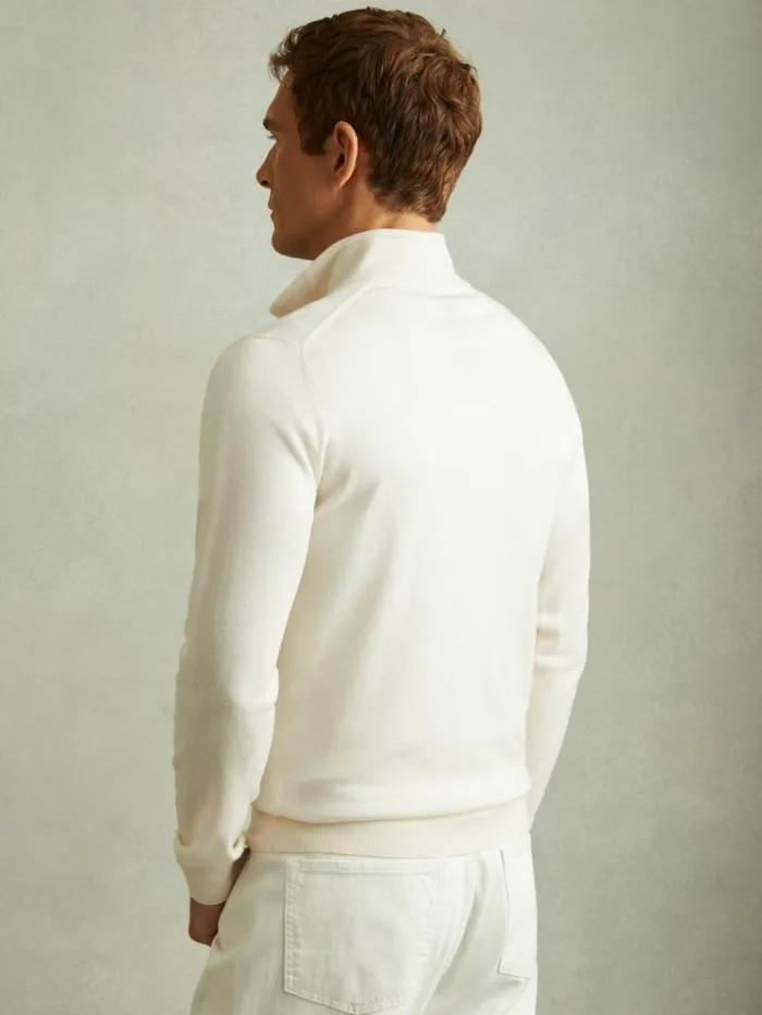 REISS Sweaters Men Merino Wool HalfZip Funnel Neck Jumper Snow