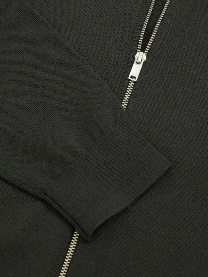 REISS Sweaters Men Merino Wool ZipThrough FunnelNeck Cardigan Dark Military Green