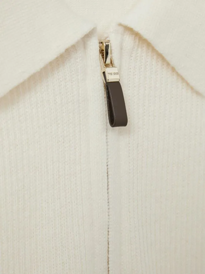 REISS Sweaters Men Wool HalfZip Polo Shirt Off White
