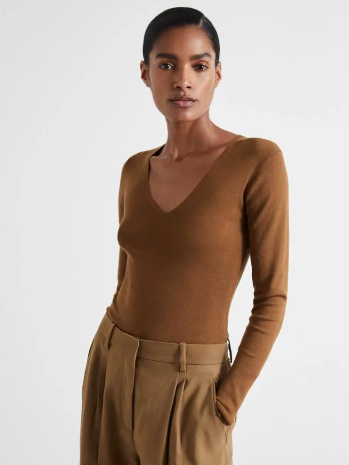 REISS Sweaters Women Atelier Knitted Silk Blend Top Chocolate