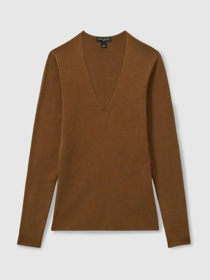 REISS Sweaters Women Atelier Knitted Silk Blend Top Chocolate