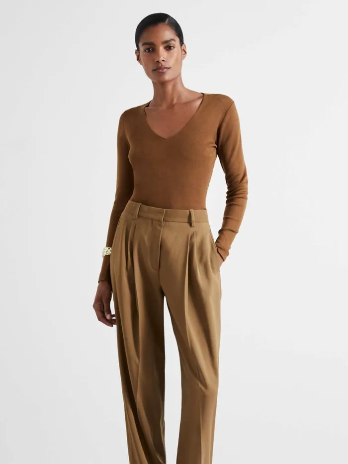 REISS Sweaters Women Atelier Knitted Silk Blend Top Chocolate