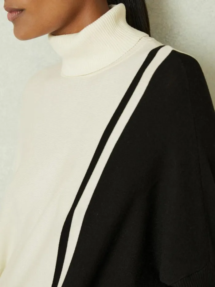 REISS Sweaters Women Colourblock Roll Neck Split Hem Jumper Creamblack