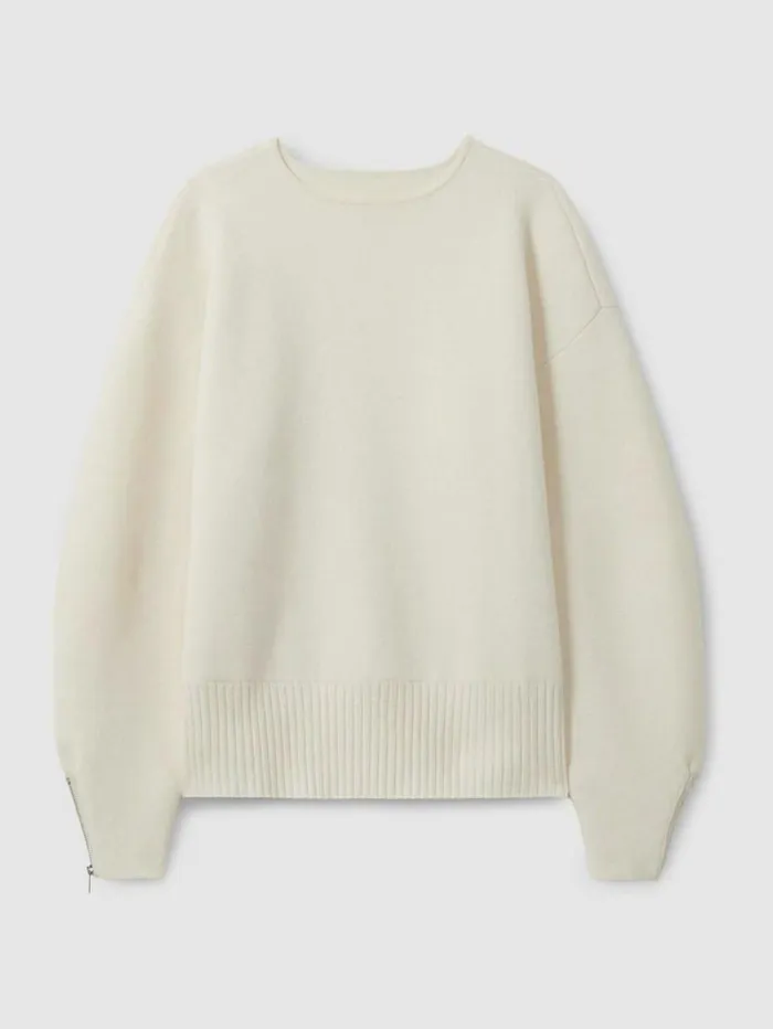 REISS Sweaters Women Florere Wool Blend Boxy Blouson Sleeve Jumper Vanilla